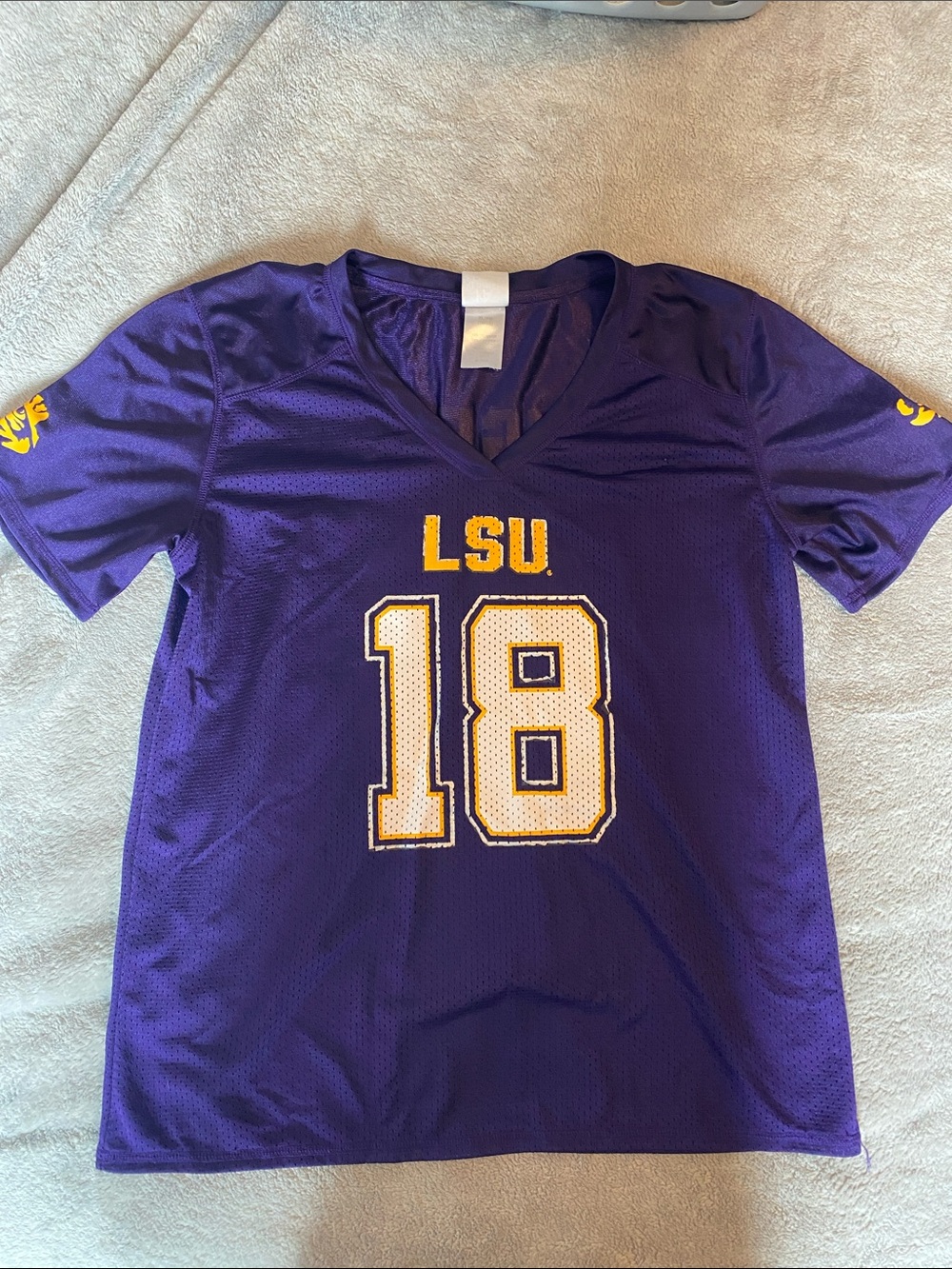 LSU Purple Kids Jersey Top with Number 18